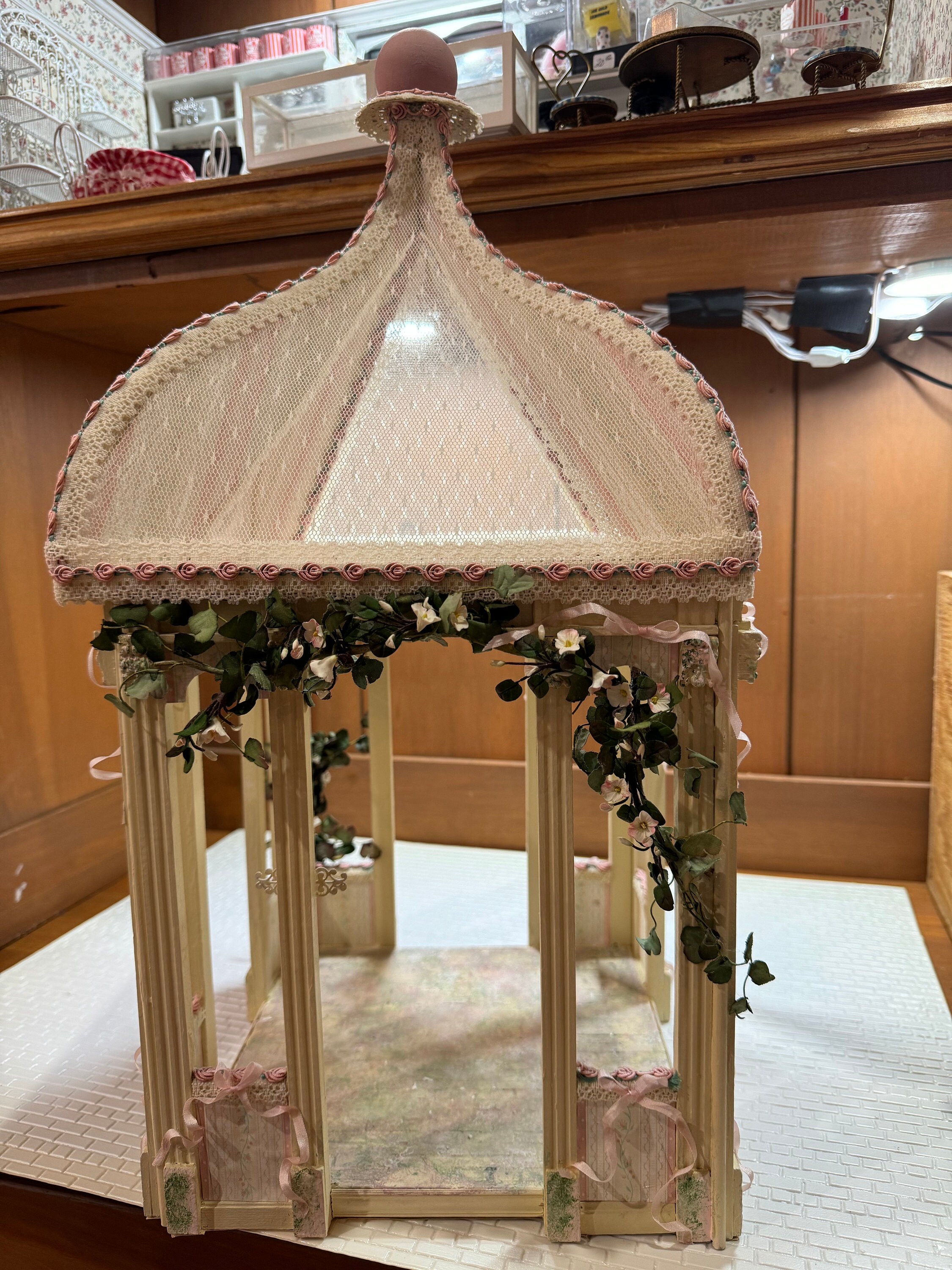 Dollhouse Miniature Artisan Handmade Lawbre Gazebo With Flowers Netting Etsy UK