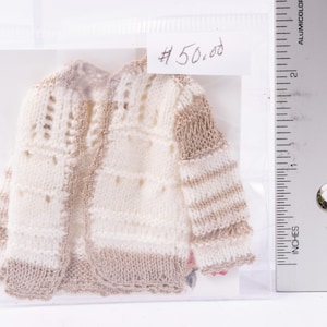 Dollhouse Miniature ~ Hand Knit Light Beige & White Sweater Artisan Made Clothes Clothing Sweatshirt Handmade Handcrafted