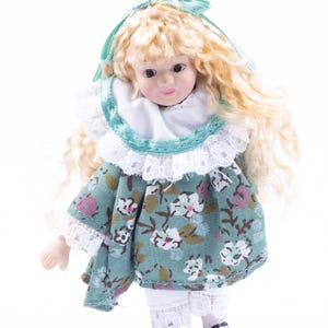 Dollhouse Miniature ~ Porcelain Little Girl Doll with Blonde Curly Hair