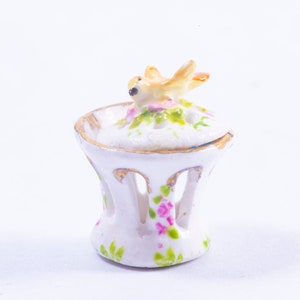 Dollhouse Miniature ~ Tiny Handmade Porcelain Dish with Bird by Veronique Cornish
