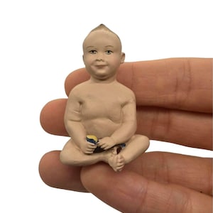 Dollhouse Miniature ~ Handsculpted Baby Playing with Toy Ceramic Doll