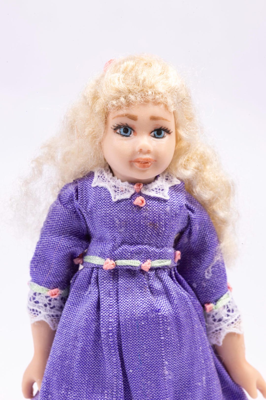 Dollhouse Miniature ~ Long Hair Bleach Blonde Little Girl Doll in