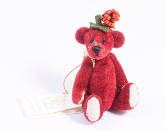 Dollhouse Miniature ~ Red Teddy Bear in Hat by Beverly White of Little Gem