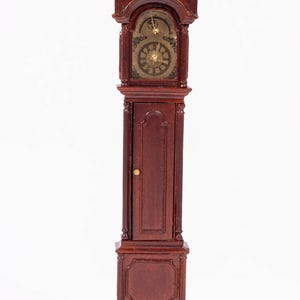 Dollhouse Miniature ~ Mahogany Bespaq Grandfather Clock with Gold Accents