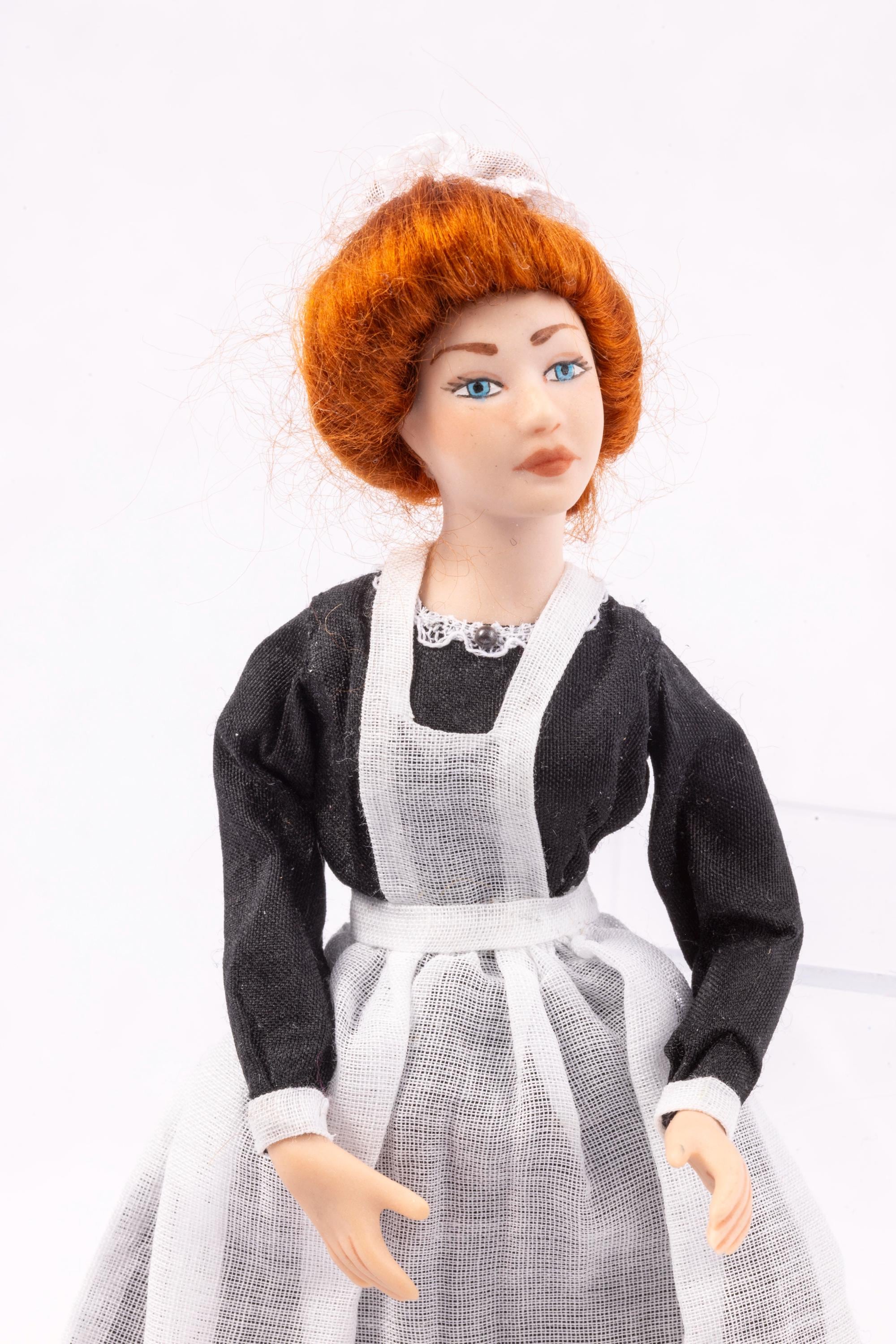Dollhouse Miniature ~ Debra Hammond Redhead Maid Doll in Black
