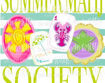 Diseño de Mahjong de Playa / Mahjong de Verano PNG / Linda Camiseta de Mahjong de Verano / Clipart de Mahjong de Verano / Mahjong Social Club
