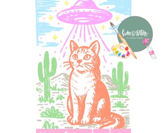 Grappig dames T-shirt met grafische afbeeldingen UFO-complottheorie Cat Lady T-shirt ontwerp PNG Meow Cat T-shirt grappige kat ruimteschip T-shirt