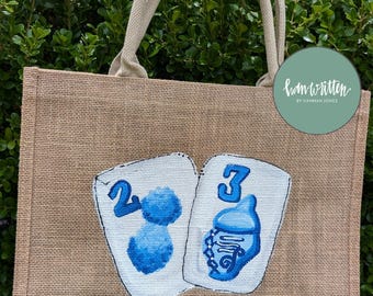 Painted Jute Tote Mahjong Gifts Mahjong Tiles Mahjong Bag Mahjong Merch Cute Mahj Stuff