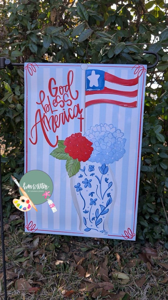 VINYL GARDEN FLAG: God Bless America Patriotic Decor Memorial Day July 4th Decor Grand Millennial Fourth of July Patriotic Design