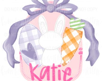 Lindo diseño de camiseta de Pascua para sublimación Conejito Zanahoria Huevo de Pascua Aplique falso Coquette Diseño de lazo de Pascua Trío Cuadros vichy Pastel Acuarela