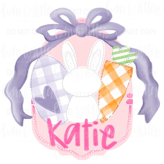 Cute Easter Tee Design for Sublimation Bunny Carrot Easter Egg Faux Appliqué Coquette Easter Bow Design Trio Gingham Pastel Watercolor