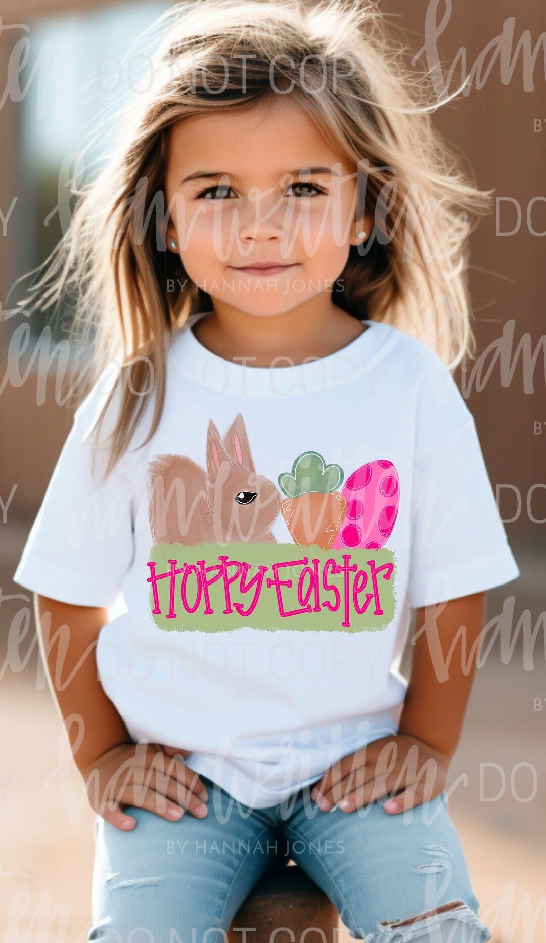 Hoppy Easter Cute Easter Bunny Design Watercolor Hand Lettered PNG