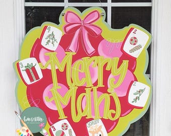 Ready to Ship! Merry Mahjong Christmas Mahjong Door Hanger Dot Crak Bam Bird Bam Lets Mahj Mahjong Hostess Gift Mahj Room Decor Mahjong Gift