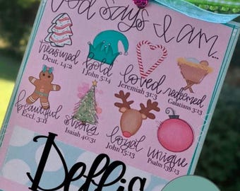 Adorno navideño personalizado de recuerdo para niños: Dios dice "Yo soy"