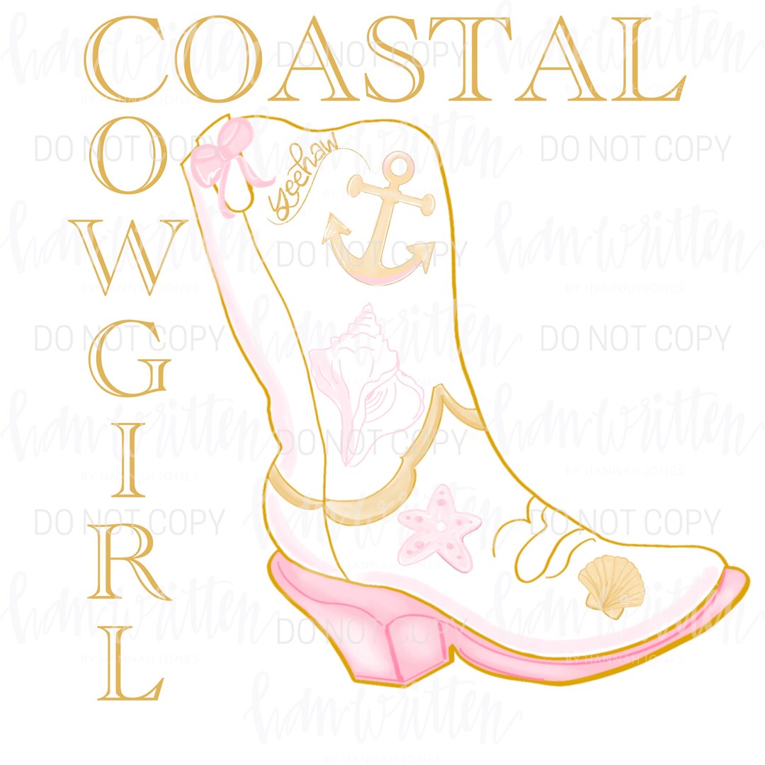 Coastal Cowgirl Boot PNG Western Beach Seashell Boot Design Trendy ...