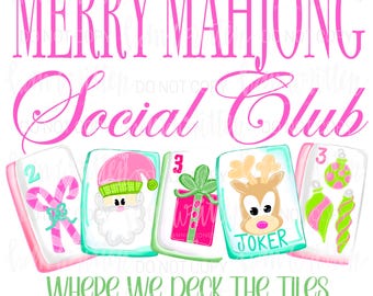 Merry mahjong social club mahj on dot crack bird bam mahjong tiles mahj clipart hand drawn mahjong art mahjong gifts mahj Christmas