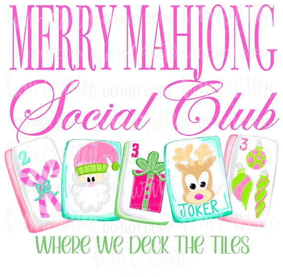 Merry mahjong social club mahj on dot crack bird bam mahjong tiles mahj clipart hand drawn mahjong art mahjong gifts mahj Christmas