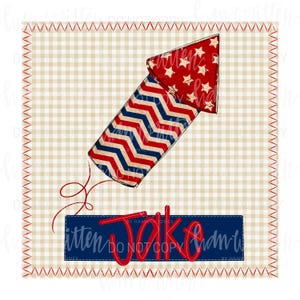 Fourth of July png | Firecracker Firework Design | Faux Appliqué Design | Red, White and Blue | Patriotic Design for Sublimation | Gingham