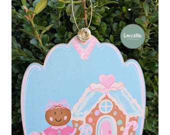 Decoración navideña rosa para niñas, adorno navideño personalizado de niña de jengibre