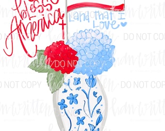 Gott segne Amerika Vaterländisches Tee-Design-Gedenktag png Americana USA Vierter Juli Damen Amerikanische Flagge Hydrangea Grand Millennial Beach