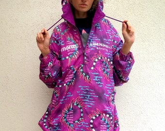 Purple vintage windbreaker, bomber jacket, boho women anorak, floral print, tracksuit, spring coat, 90s, 80s outdoor wear (GP154)