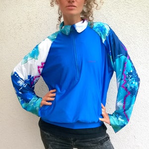 Blue sports jacket, vintage windbreaker, 90s bomber jacket, 80s workout, running jacket, women jacket, colourful bomber jacket. (GP153)
