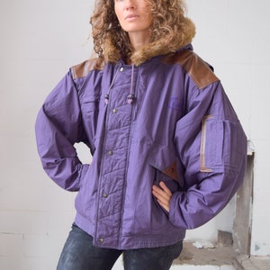 Lila Skijacke, Parka Mantel, Winter Activewear, Vintage Skianzug, Damenjacke, 80er Jahre Schneejacke, Oldschool Oversize Jacke
