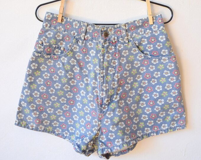 Vintage High Waist Denim Shorts Floral 
