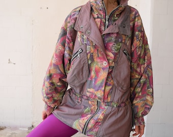 Oversized winter ski jacket, 80s winter wear, 90s windbreaker, snowboard jacket, Winter sport jacket, purple Women&#39;s ski jacket, S/M