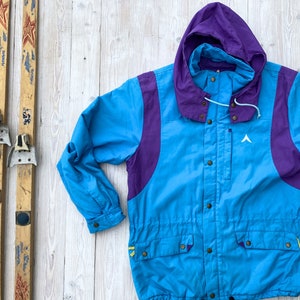 Vintage Dynastar ski jacket, blue 80s coat, snow jacket, hooded ski suit, snowboarding jacket, winter windbreaker, Women L, Large, 40