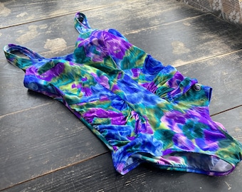 Vintage jaren 80 psychedelisch badpak - paars Sunflair L