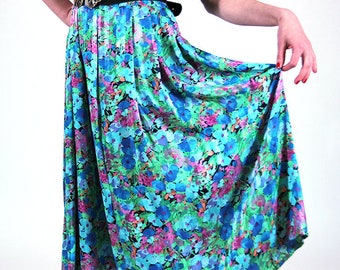 Floral maxi  skirt, pleated women skirt, women summer skirt, vintage skirt, maxi skirt boho, romantic skirt,,  M / 36 (GP83)