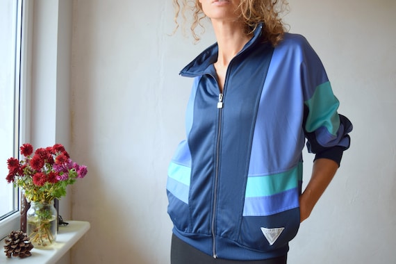 Blue windbreaker, 80's color block jacket, vintage
