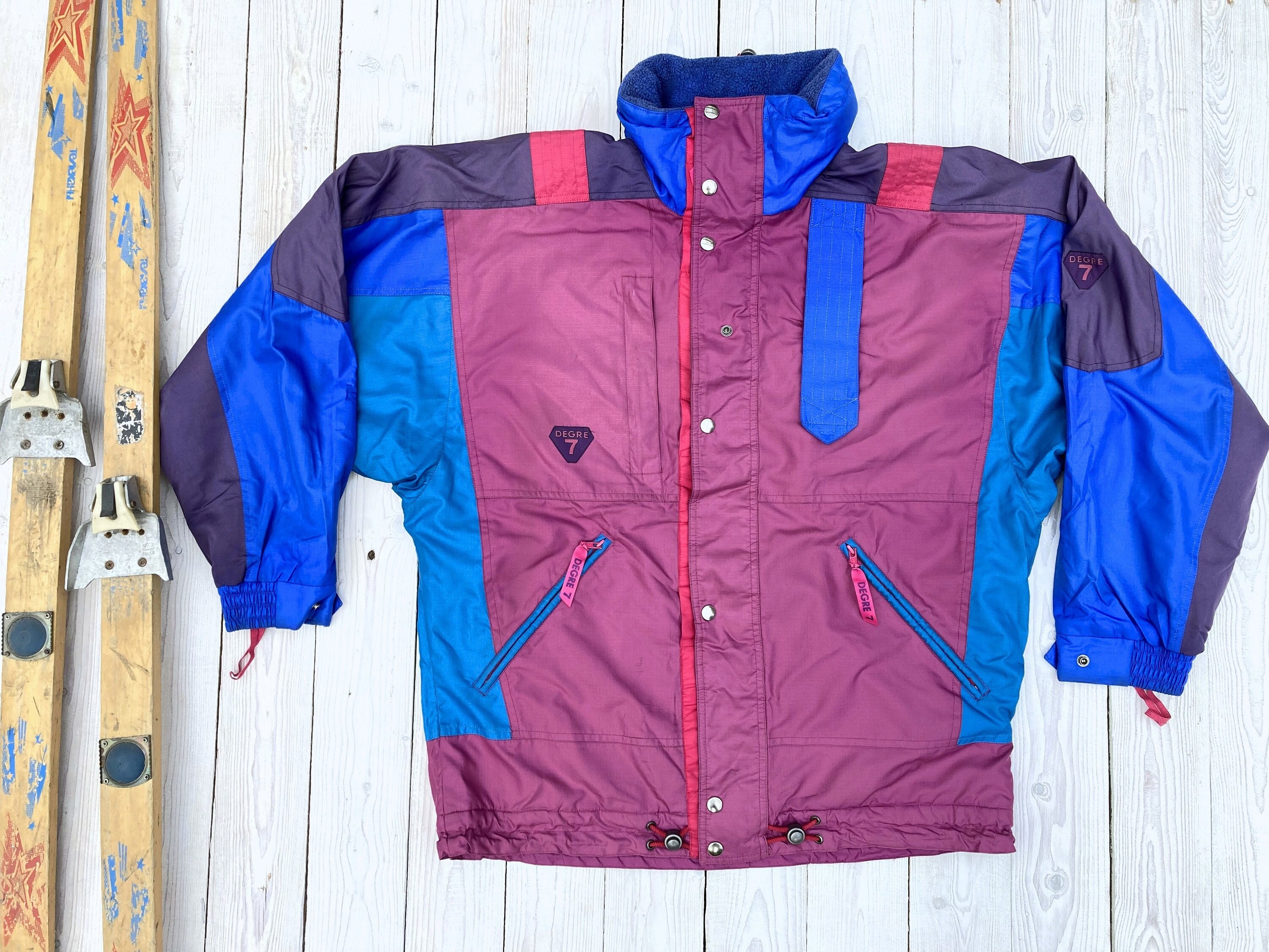 Vintage 80s Colorblock Ski Jacket: Neon Purple Retro Winter Coat