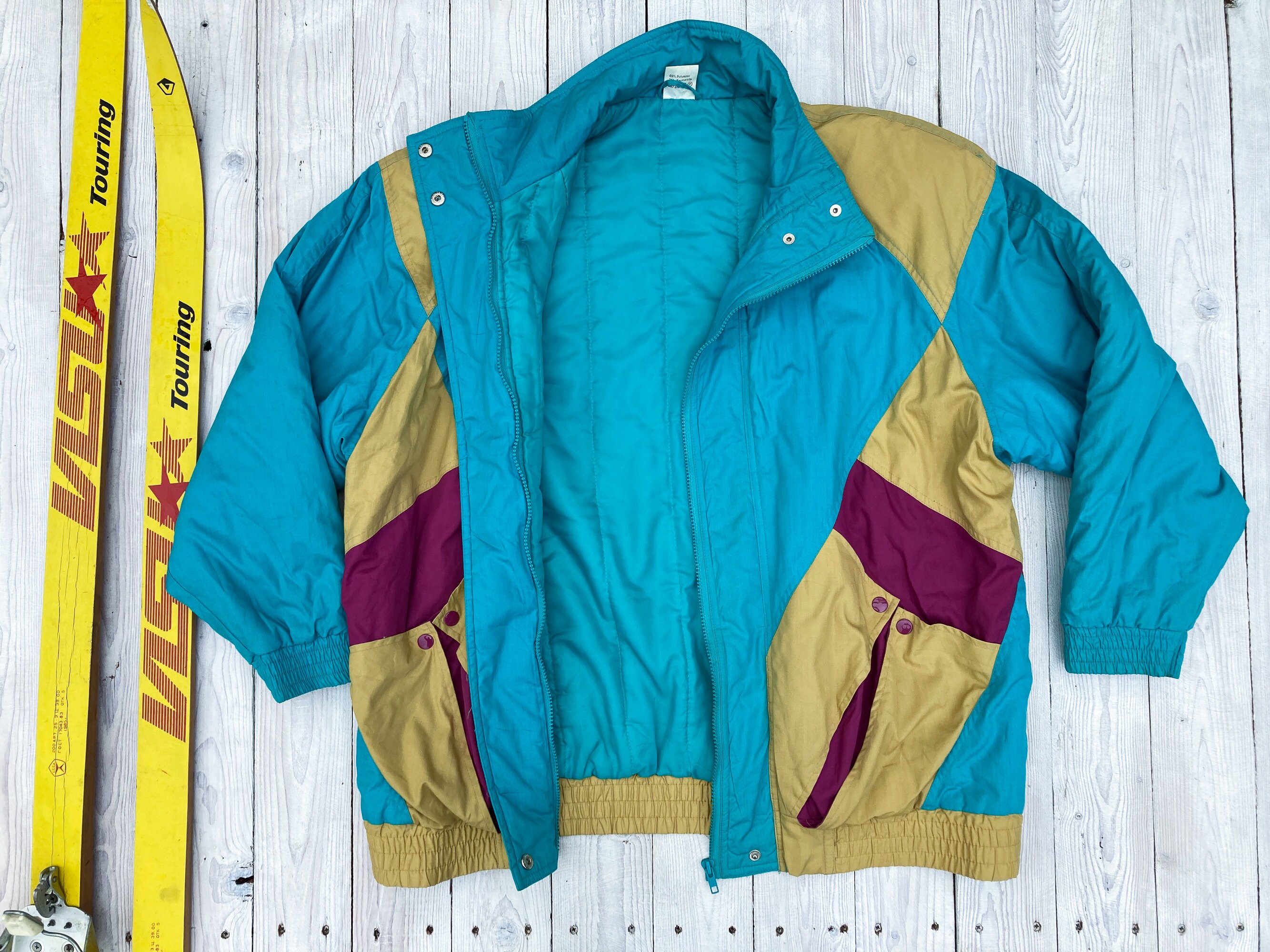 Vintage 80s Color Block Ski Jacket: Italian Insulated Windbreaker