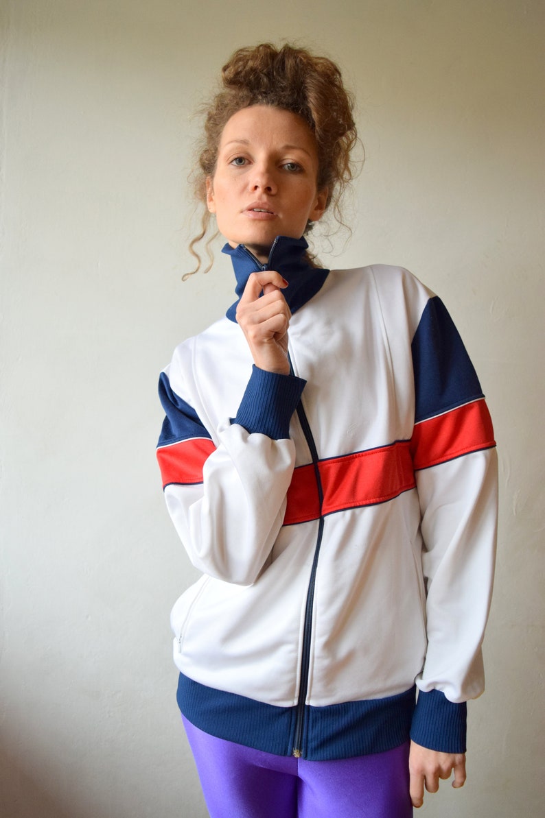 White vintage workout jacket Women running jacket Men Etsy