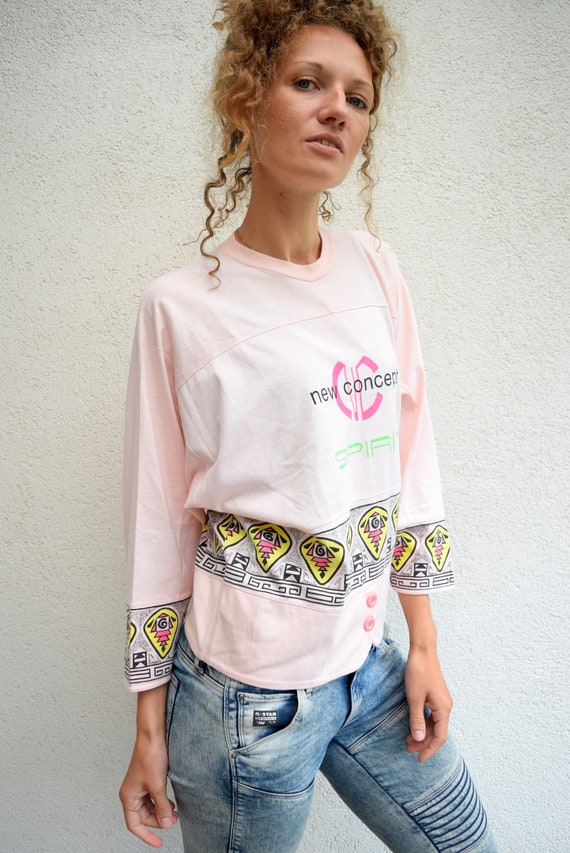 Haut vintage des annees 80 sweat rose clair pull rose layette pull rose pull pour femme col en V chemise a manches longues taille femme S M Etsy France