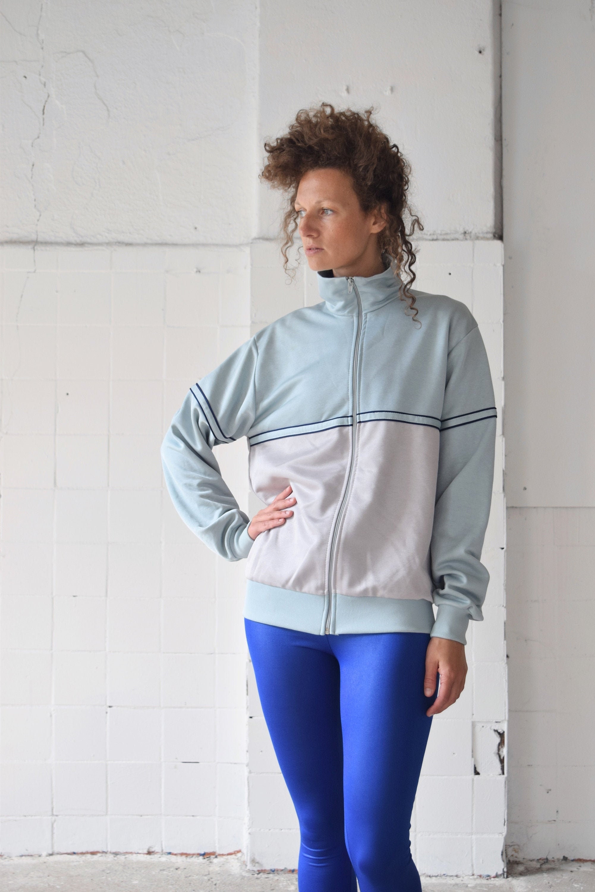 Light Blue Vintage Tracksuit Jacket - 80s Windbreaker - Rave Jacket ...