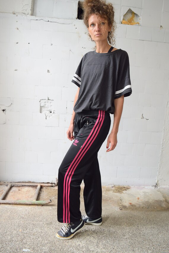 Vintage ADIDAS pants, black pink sweatpants, fitness wear, running gear, retro hip hop trousers, festival pants, size SM Vintage ADIDAS pants, black pink sweatpants, fitness wear, running gear, retro hip hop trousers, festival pants, size SM