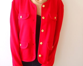 Bold Red women jacket with gold buttons, vintage 80s top, size L, women top