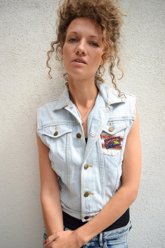 Light blue denim vest, Vintage denim waistcoat, s… - image 9