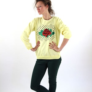Pullover giallo, top rosa, felpa vintage, maglia donna, rock star, felpa hipster, top anni &#39;80, taglia Medium, 38, maglione donna,