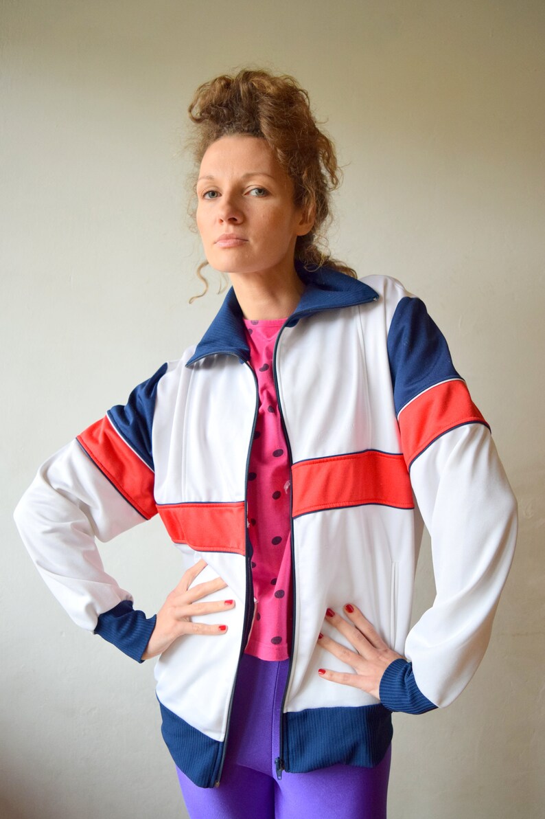 White vintage workout jacket Women running jacket Men Etsy