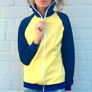 90s windbreaker, vintage tracksuit, yellow/ blue workout jacket, bomber jacket, retro vintage jacket, M/S (GP77)