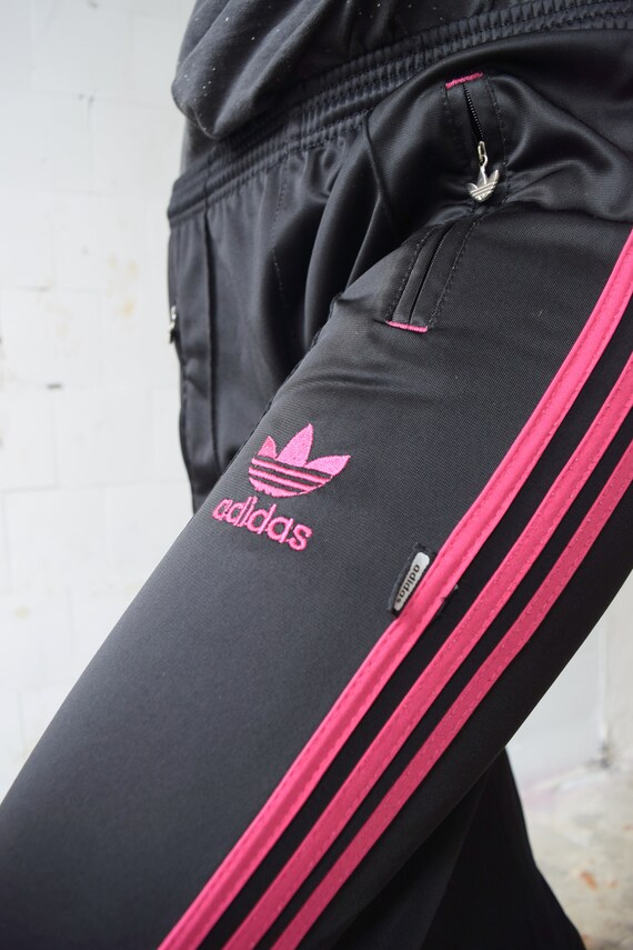 Vintage ADIDAS pants, black pink sweatpants, fitness wear, running gear, retro hip hop trousers, festival pants, size SM Vintage ADIDAS pants, black pink sweatpants, fitness wear, running gear, retro hip hop trousers, festival pants, size SM