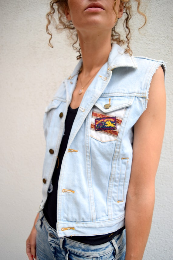 Light blue denim vest, Vintage denim waistcoat, s… - image 4