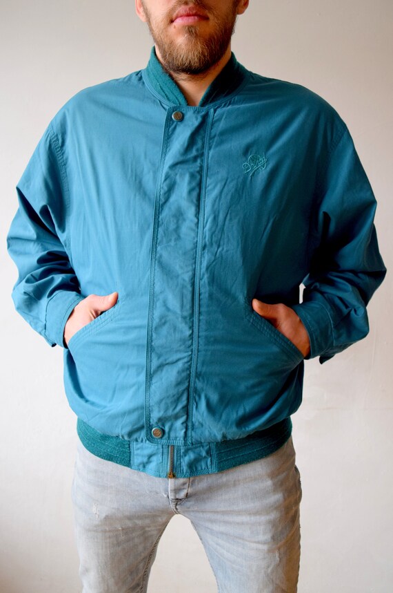 Chaqueta bomber vintage de los anos 90 cortavientos verde azulado abrigo al aire libre de los anos 80 chaqueta azul ropa exterior abrigo de otono ropa de festival M L Etsy Mexico