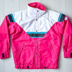 Fuscia pink winter jacket, 80s bomber jacket, Swedish winter jacket, winter sport suit, snowboarding coat, 90s winter coat, women&#39;s L