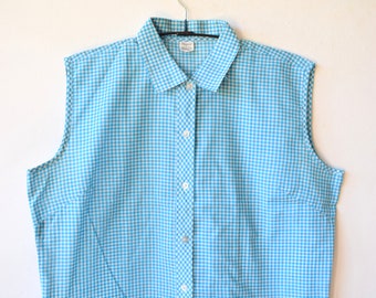 Camicetta senza maniche vintage anni '80 a quadretti blu - Taglia L