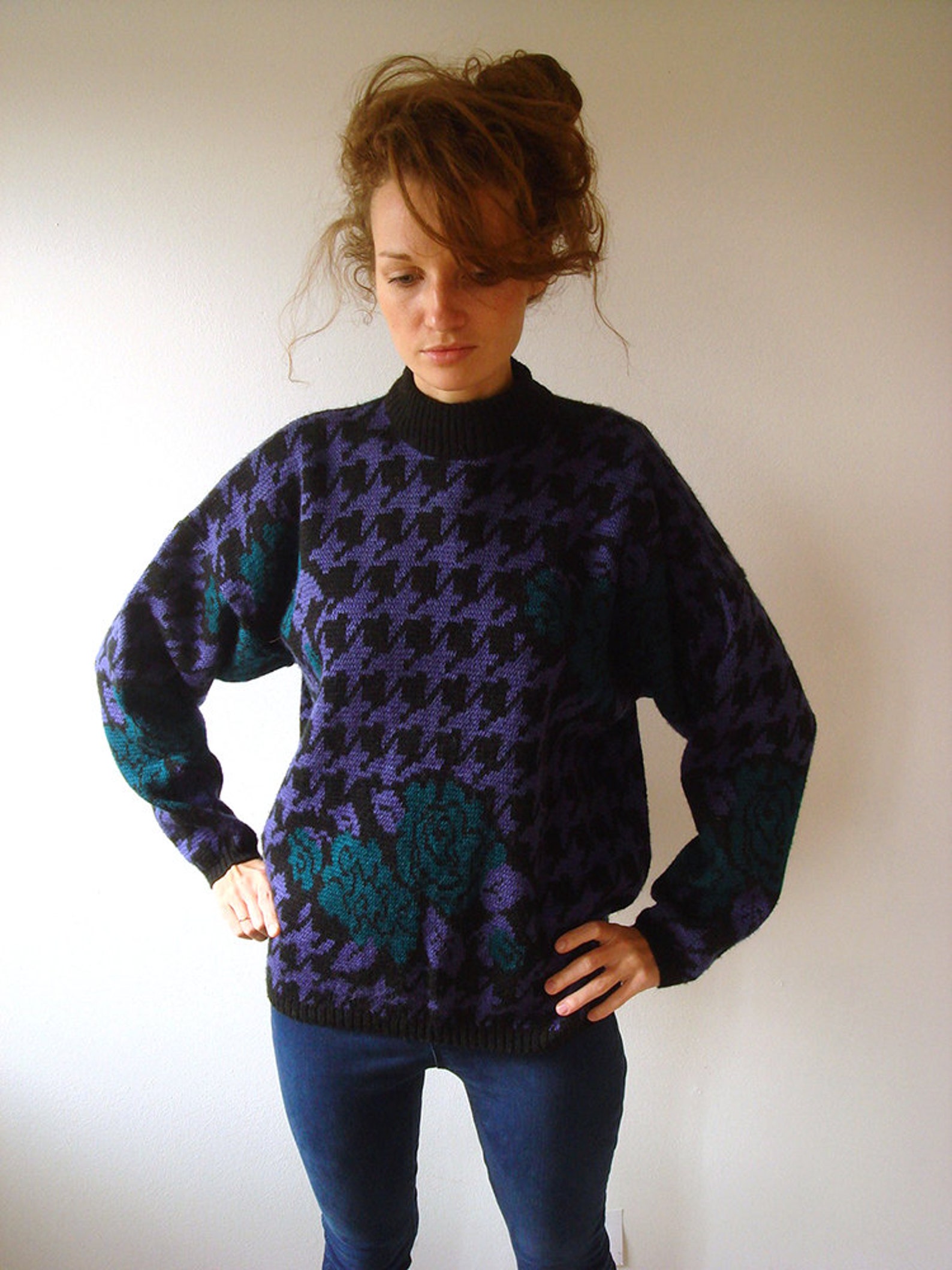 Purple Sweater Women Oversize Sweater Vintage Jumper Floral - Etsy Ireland